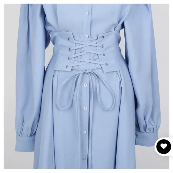 NWOT Korean Brand Black Corset Lace Up Long Belted Button Down Dress - Picture 12 of 16